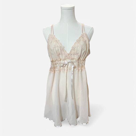 Secret Treasures Nude Floral Embroidered Sequin Coquette Babydoll Slip Dress XL - Picture 3 of 8